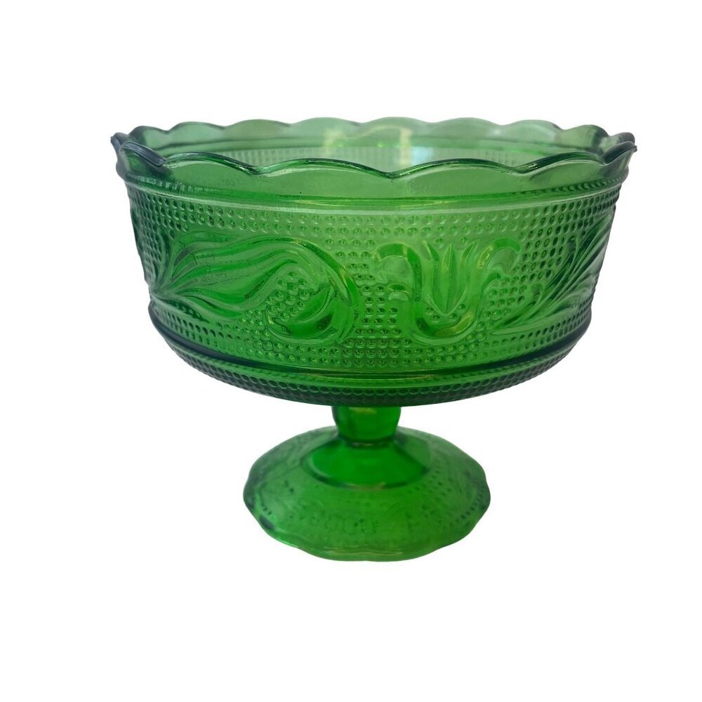 Green Glass Bowl Vintage E.O. Brody M600 Pedestal Dish Candy Bowl
